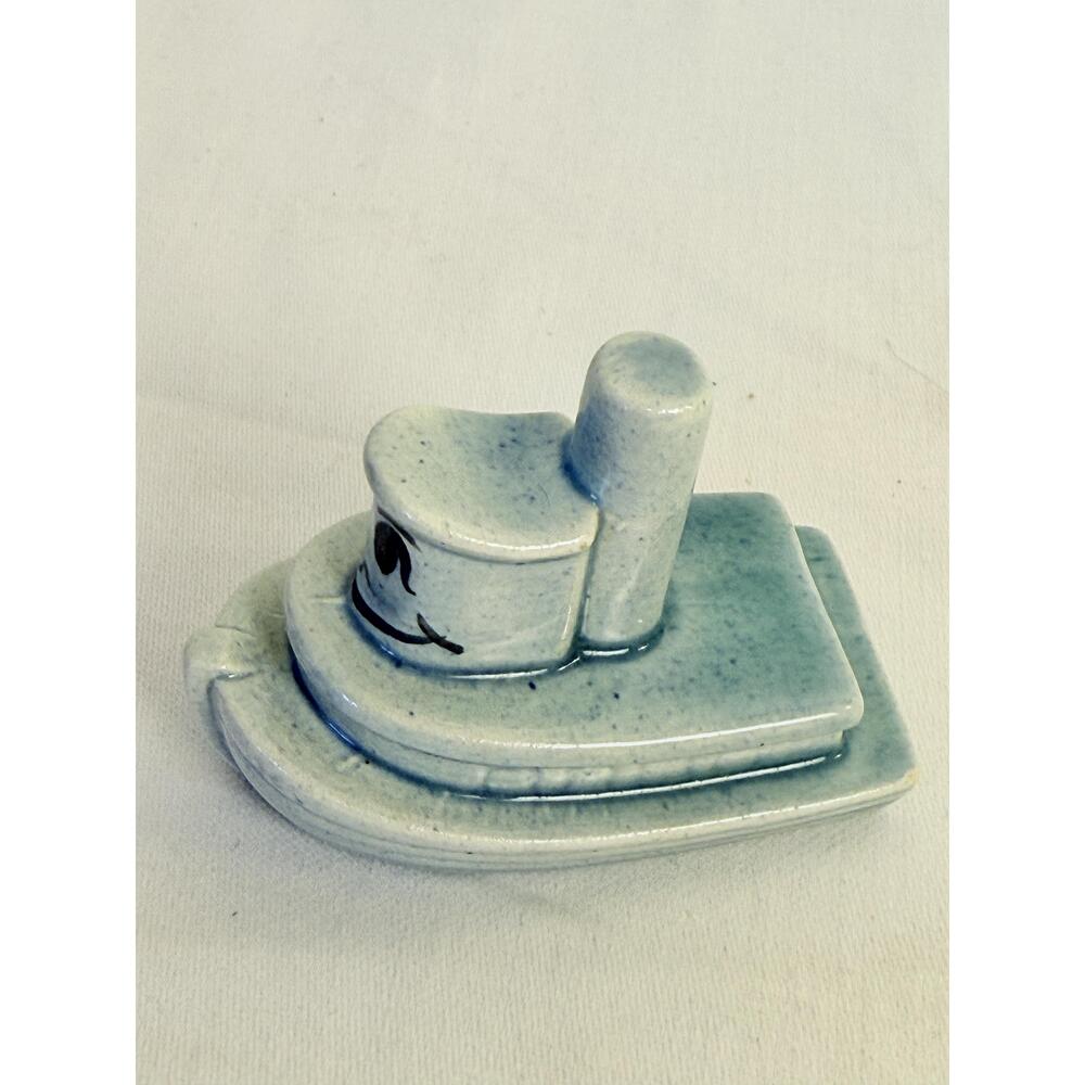 Smiling Ceramic Blue Boat Decorative Figurine - Picture 4 of 8